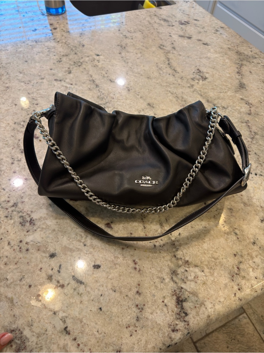 Like New Coach Large Faye Black Leather Shoulder Bag with Silver Chain - Picture 7 of 16